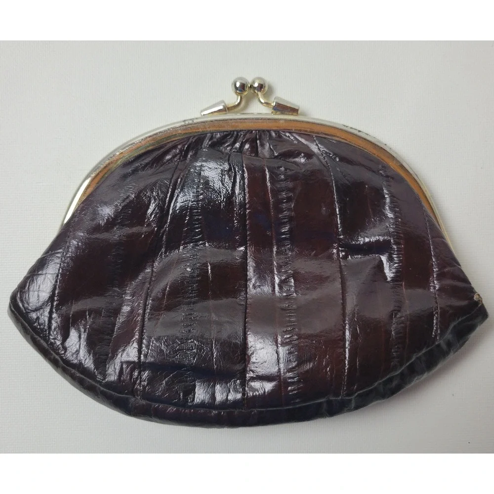 Set of 2 Lee Sands Vintage Eel Skin Coin Purse Black Brown Kiss Lock Korea